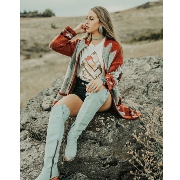 Rust Aztec Blanket Cardigan Sweater - Picture 4 of 10